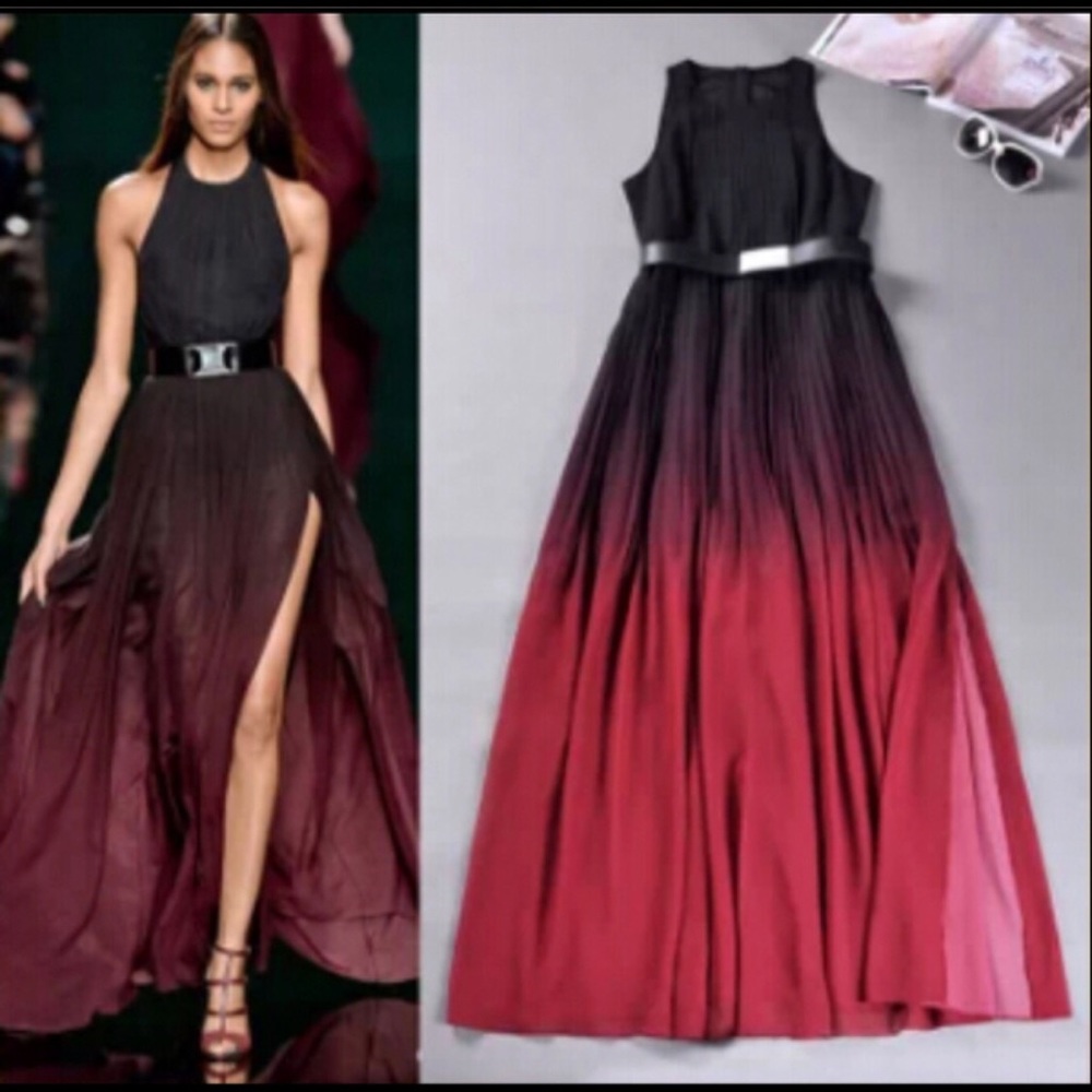 Halter Ombré Color High Slit Maxi Dress